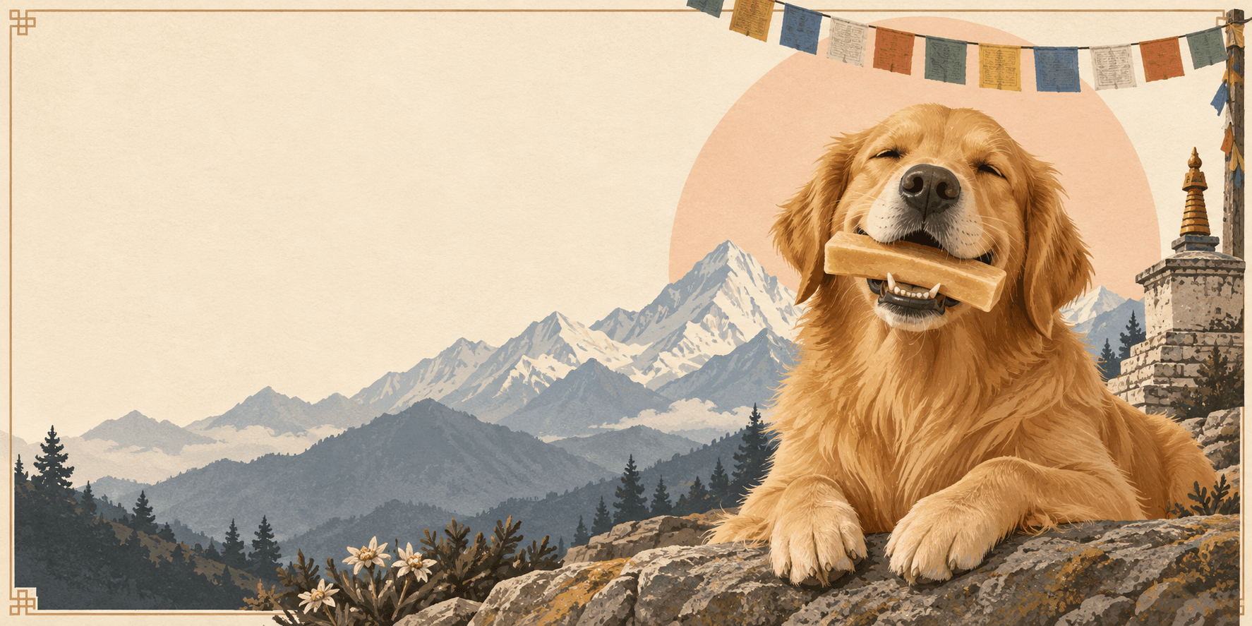 A golden dog enjoying a Himalayan cheese chew