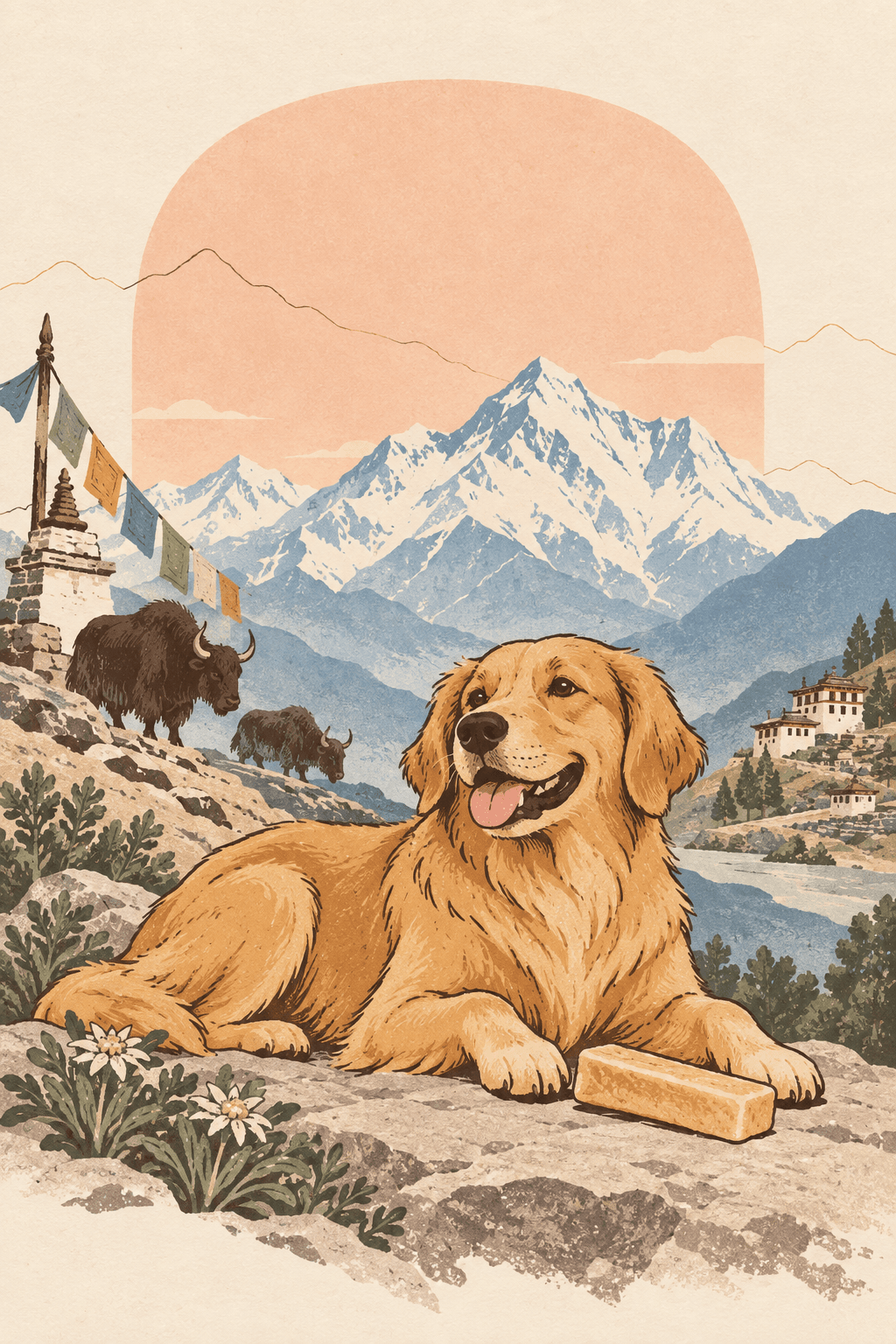 A dog and yak milk cheese chew in the Himalayas